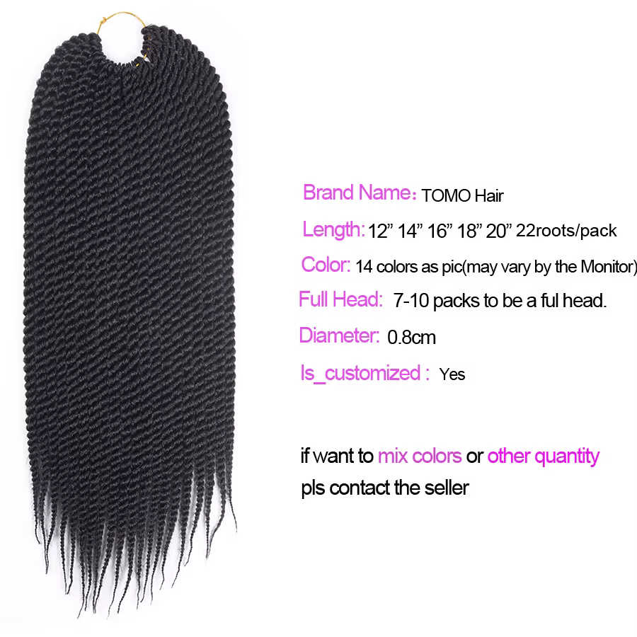 TOMO Extensions de cheveux au Crochet 22 brins 12 "14" 16 "18" 20 "22" tresses au