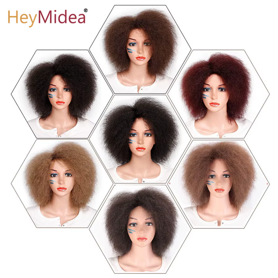 HeyMidea-Perruque Synthétique Courte et Bouclée pour Femme Noire