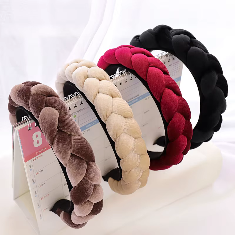 Bandeau tressé en velours pour femmes et filles, accessoires de cheveux