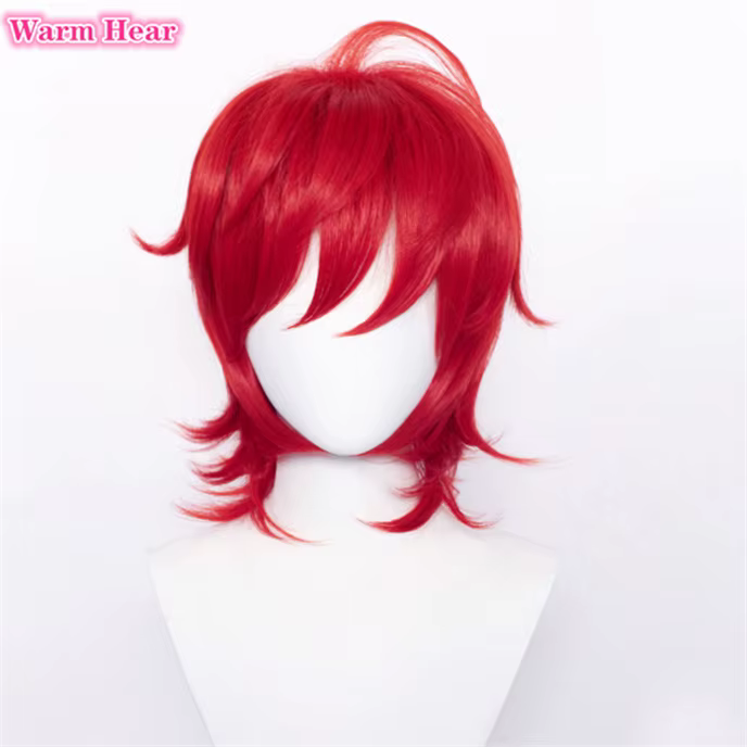 Perruque cosplay rouge courte avec lunettes, info-chan, YPanama e Info Chan, perruques de cosplay de cheveux à degré de chaleur + un bonnet ultraviolet