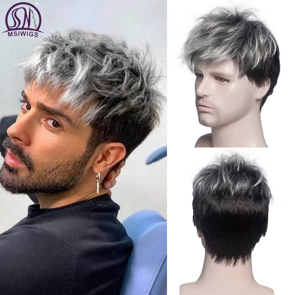 MSIWIGS – perruque synthétique courte et lisse pour hommes