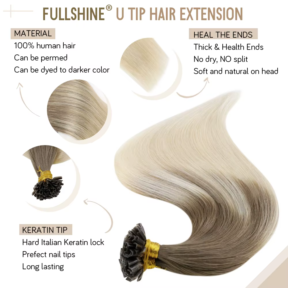 Extensions de cheveux humains pleine brillance U pointe Fusion