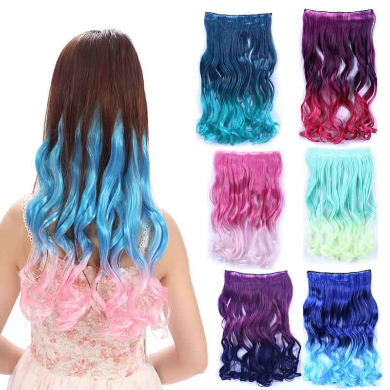Jeedou une pièce synthétique Clip-in Extension de cheveux Ombre ondulé noir bleu dégradé moderne Cosplay boîte de nuit Style postiche