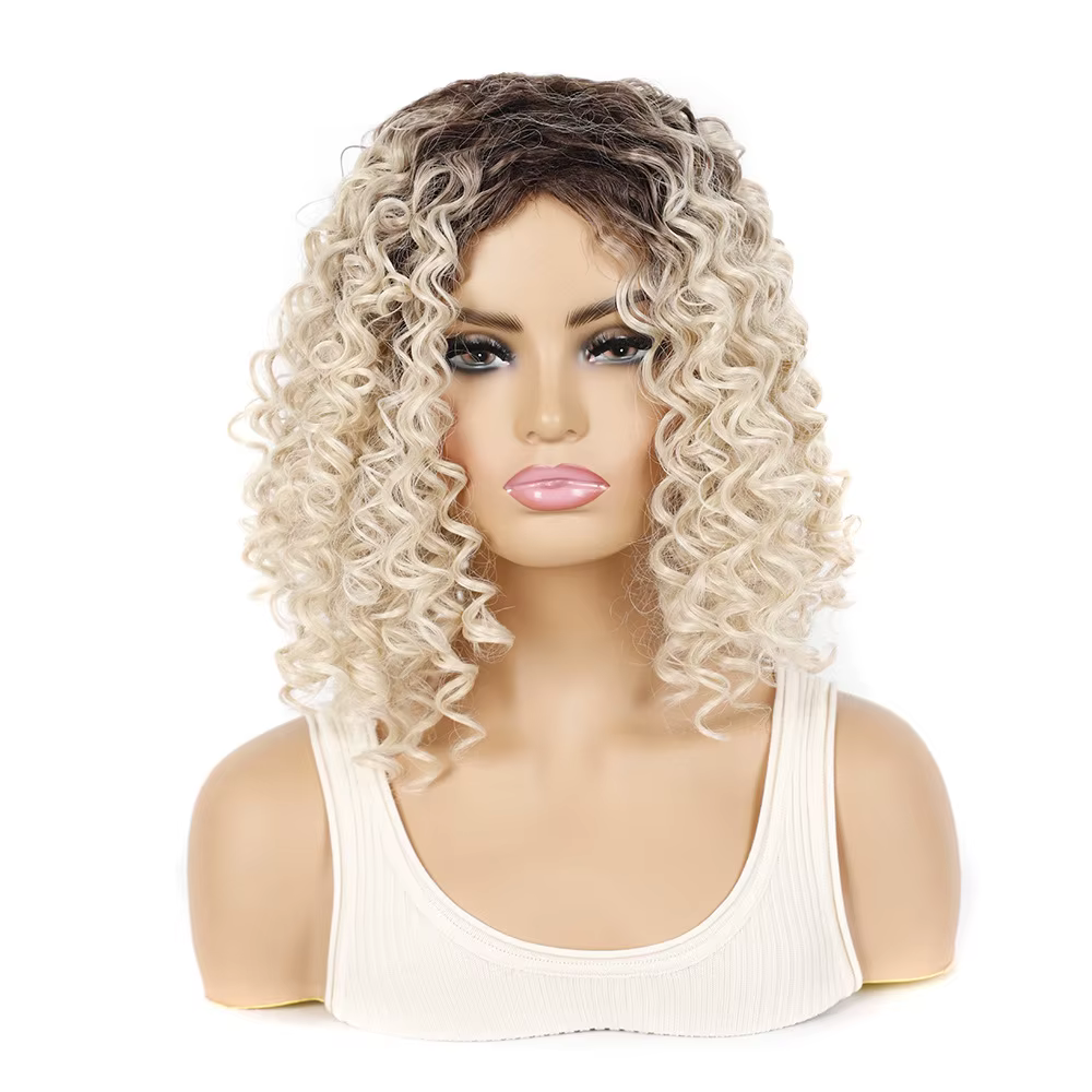 Jeedou-Perruque Synthétique Courte Bouclée pour Femme, Cheveux Profonds, Coiffure Moelleuse, Brun Foncé, Blond, Mélange de Perruques Documents