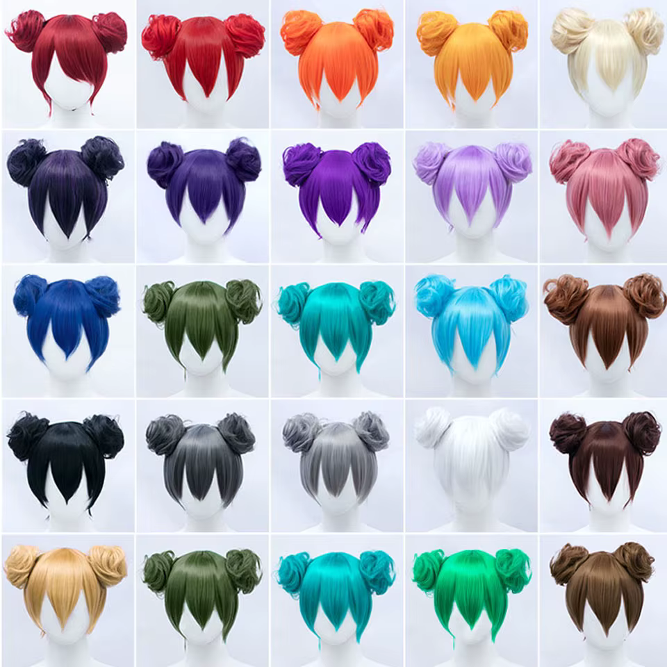 AOSIWIG 23 couleurs cheveux courts bouclés Chignon accessoires synthétique Cosplay