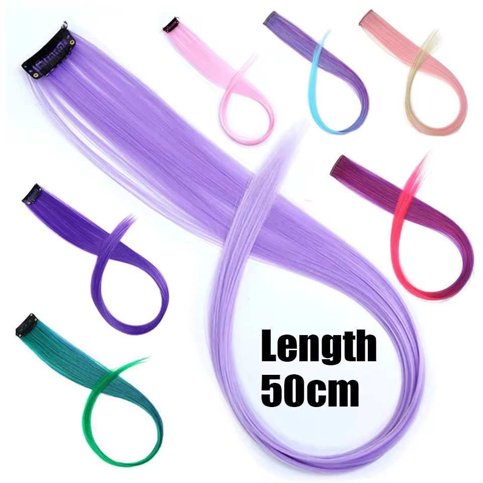 Extensions de Cheveux Synthétiques Longs et Lisses Colorés
