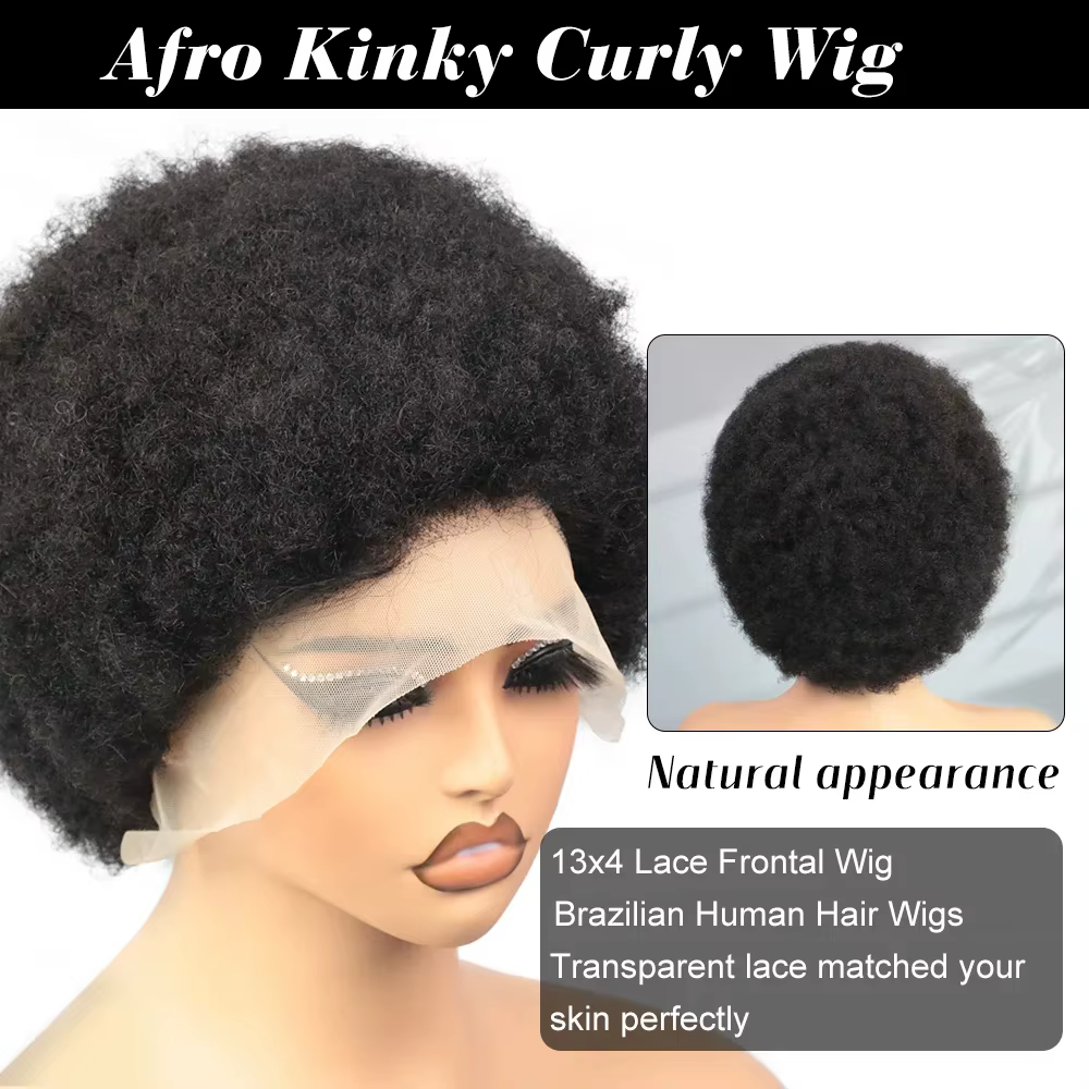 Perruque courte afro naturelle coupe pixie en cheveux humains