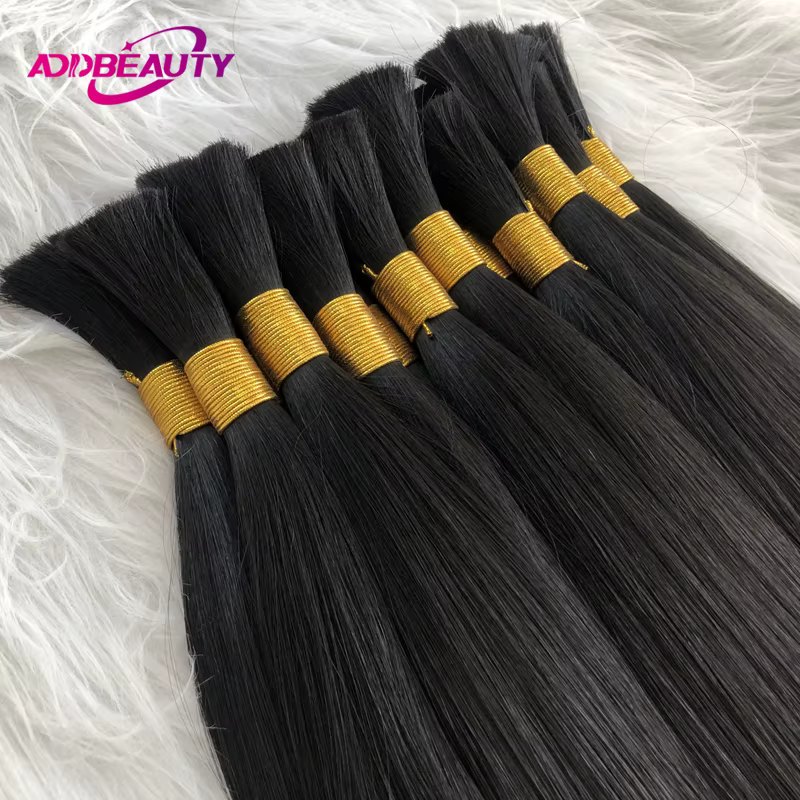 Extensions de cheveux humains lisses en vrac pour tresses bohèmes, 50g/pièce, cheveux naturels véritables pour femmes