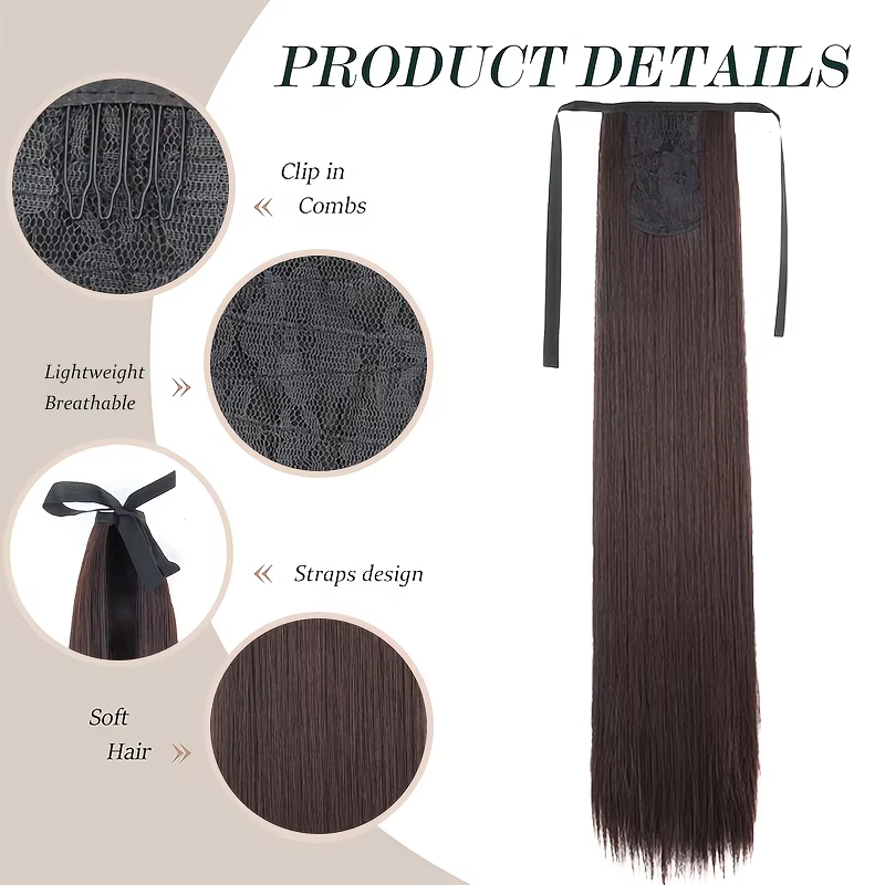 Extensions de cheveux synthétiques longues à nouer en queue de cheval
