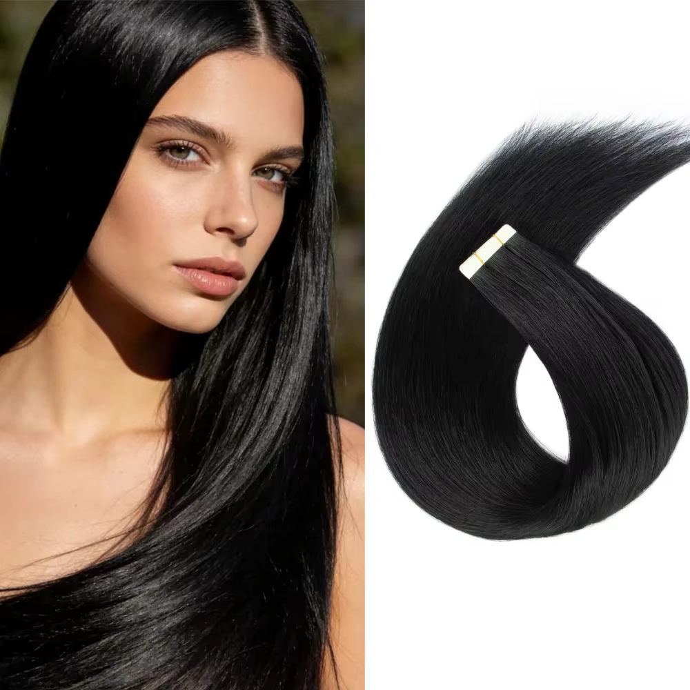 Extensions de cheveux synthétiques à bandes adhésives de qualité salon, trame droite, 50g/20 pièces, extensions adhésives pour femmes pour une installation facile