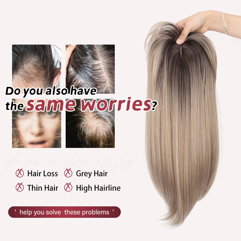 Topper synthétique pour cheveux raides 50 cm | Haut de la couverture de la tête