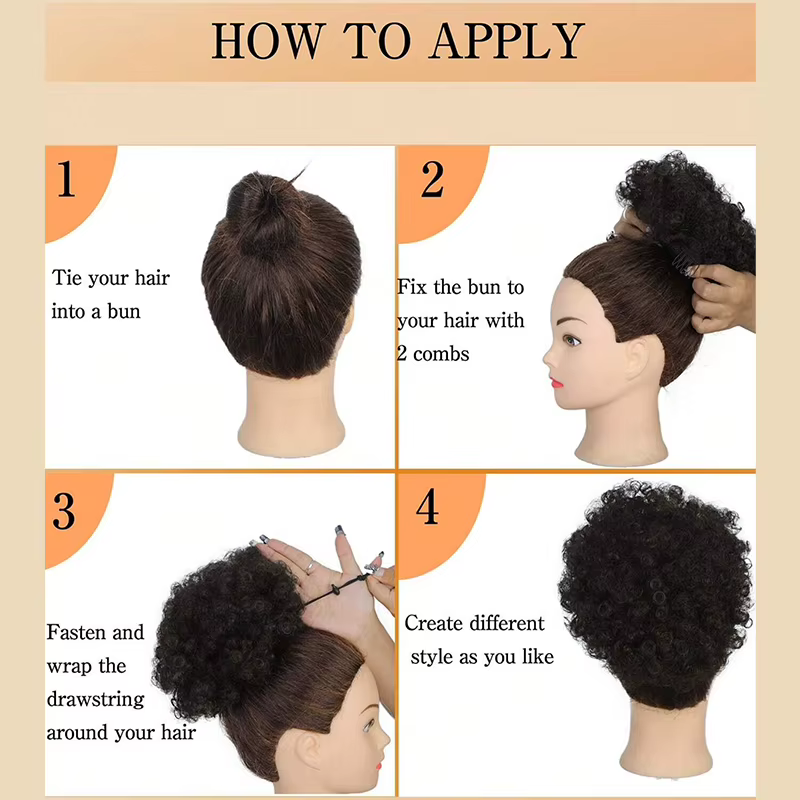 Afro cheveux bouclés Chignons Updo Chignon cordon queue de cheval femmes court crépus