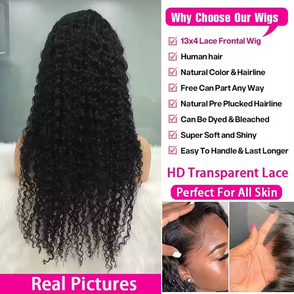 Perruques en cheveux humains bouclés de 40-42 pouces avec dentelle frontale pour femmes noires