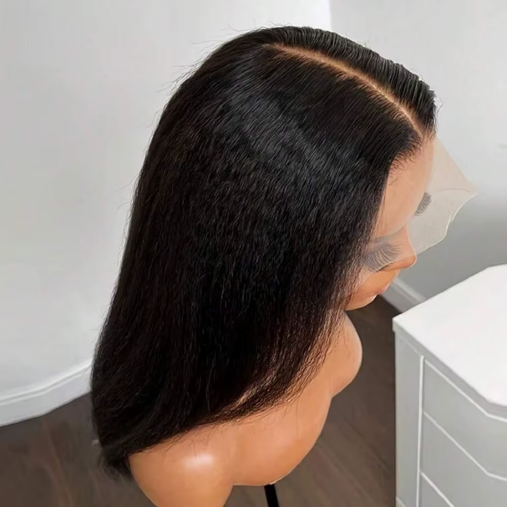 Perruque de cheveux humains 4C Curly Edges Kinky Straight