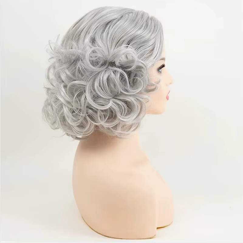 HAIRJOY Perruques synthétiques grises pour femmes âgées