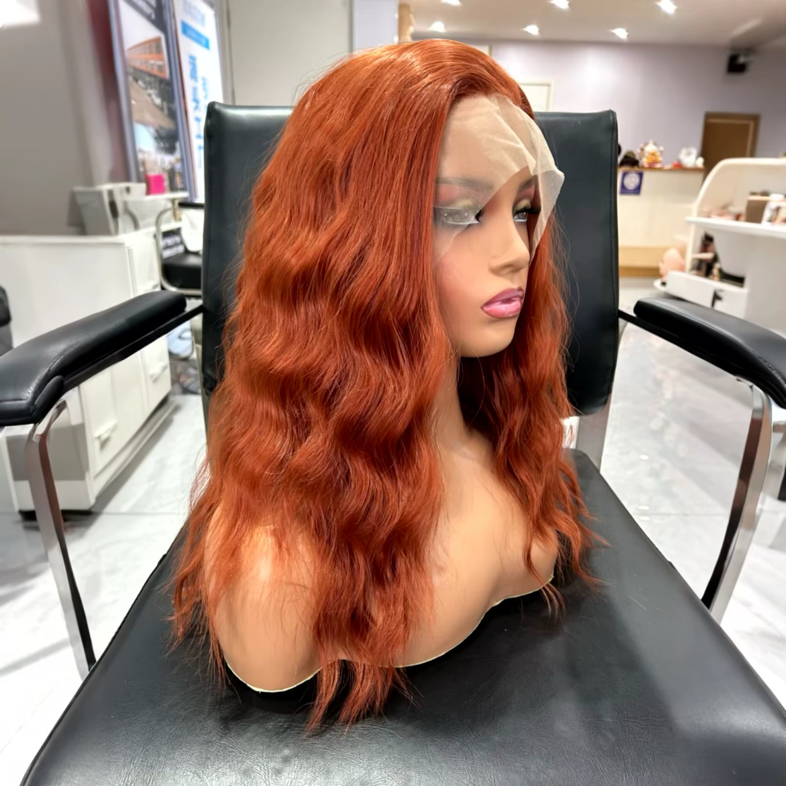 Auburn court cuivre rouge perruque bouclée synthétique partie libre longueur moyenne vague naturelle courte ondulée Bob dentelle avant perruques pour les femmes quotidien