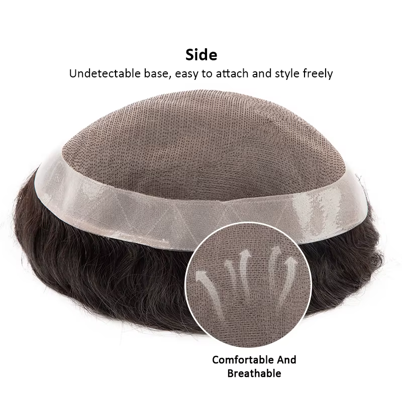 Hommes toupet cheveux humains Fine Mono NPU indien perruques