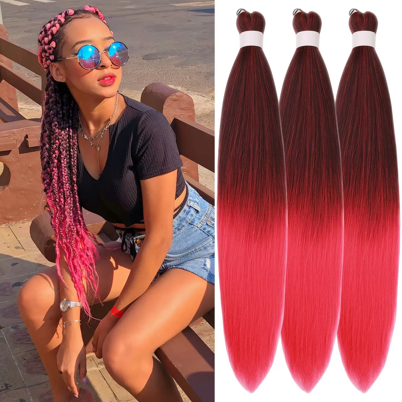 Extensions de cheveux synthétiques pré-étirées de 26 pouces pour tresses afro au crochet