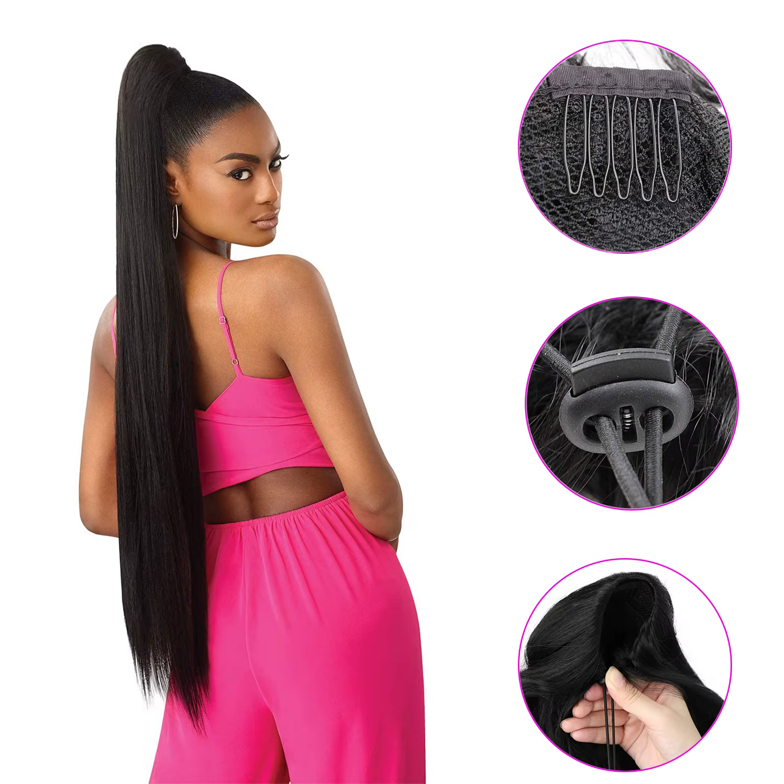 Teresahr synthétique 36 pouces Extension queue de cheval demi Yaki cordon