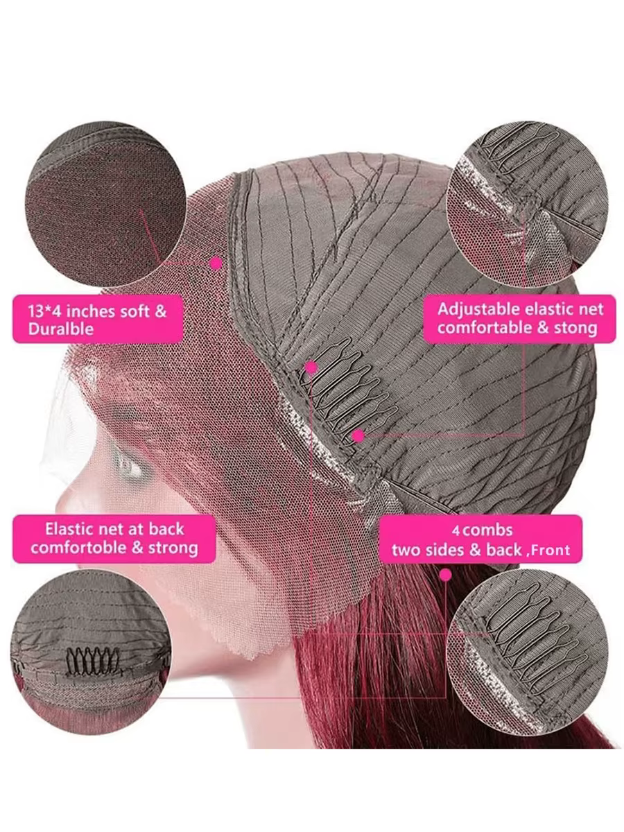 Perruque Lace Front Rouge Bourgogne 99J 13x4 avec Dentelle Transparente