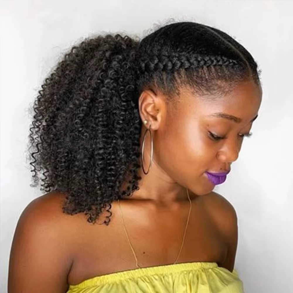4B/4C cheveux humains queue de cheval cordon Afro crépus bouclés Remy Extensions 10-24 pouces Installation à clipser