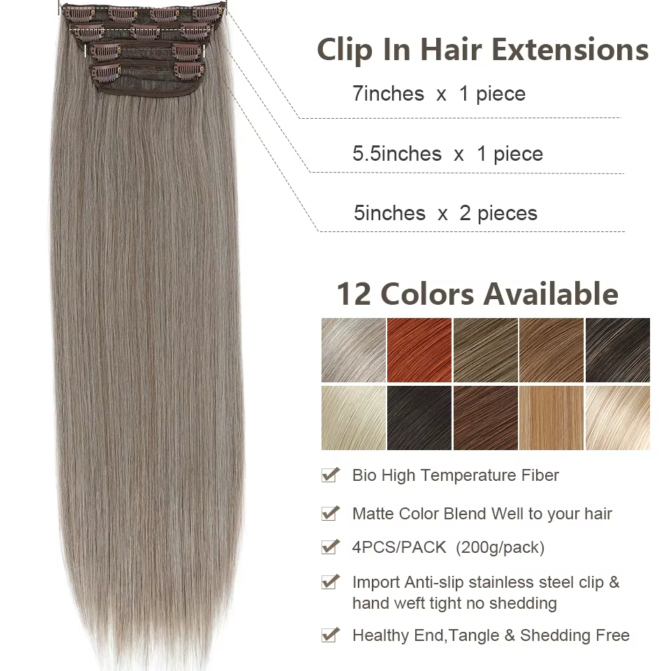 24 pouces 200 grammes M888 Ombre Blonde 27/613 4Clips dans les Extensions de cheveux raides Bio résistant à la chaleur doux Nature postiches synthétiques
