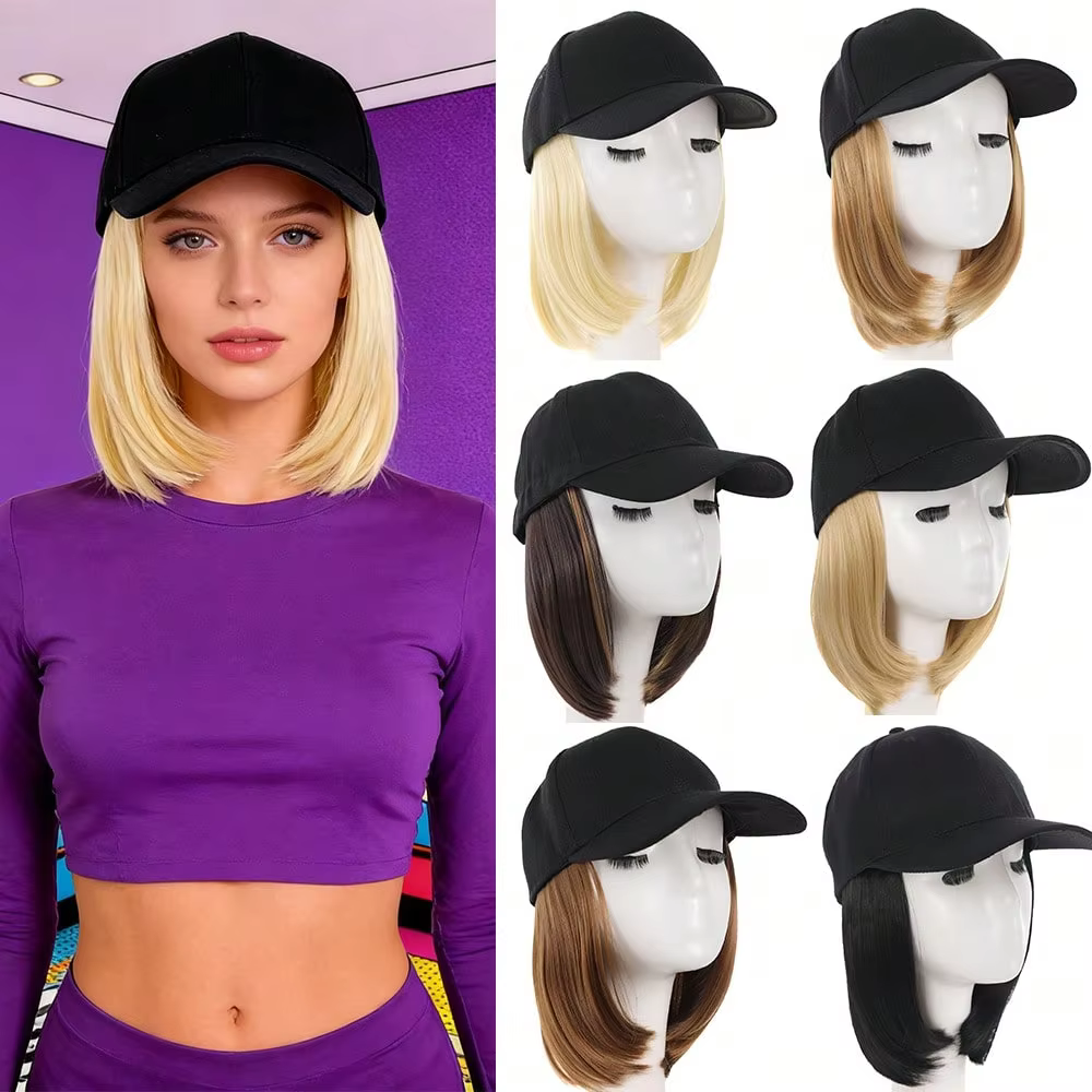 Casquette de baseball avec extensions de cheveux synthétiques