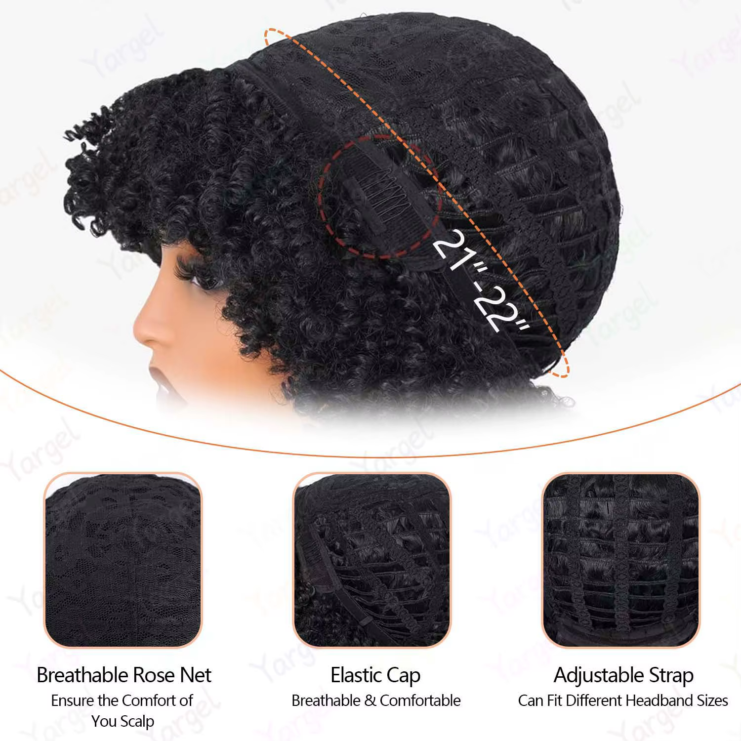 Perruque synthétique afro bouclée avec frange