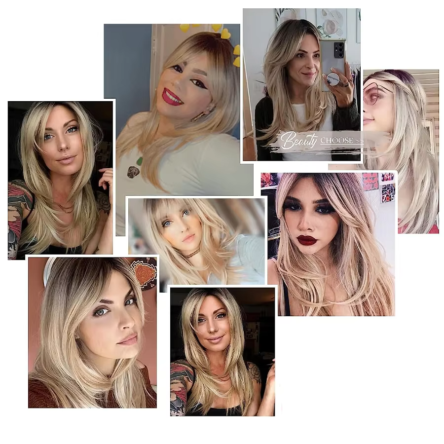 Perruques synthétiques longues blondes dorées pour femmes
