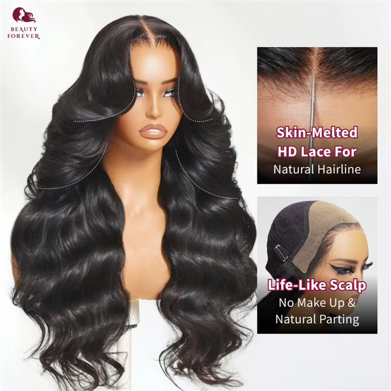 Beauty Forever HD véritable cuir chevelu sans colle perruque de cheveux humains 13x4 Bye Bye noeuds HD dentelle frontale