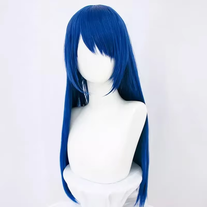 Lucky Star Izumi KonMiCosplay Perruque, Cheveux Synthétiques Longs, Bleu, Frange Noire, Costume Anime, Vêtements Sauna, ix