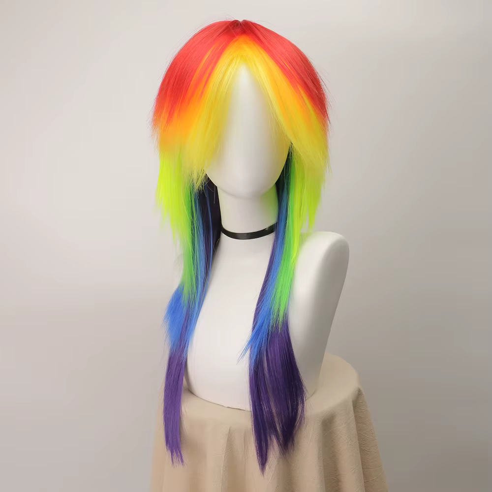 Perruque synthétique longue et lisse arc-en-ciel Dash, perruque de Cosplay multicolore pour Costume d'halloween, fête de noël