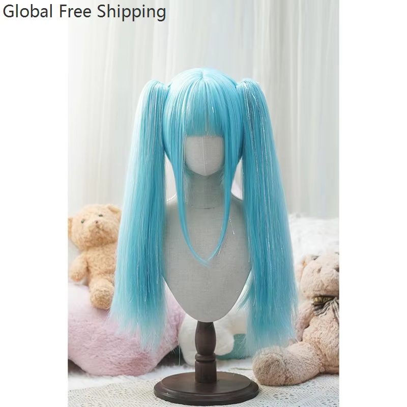 Perruque Lolita Cosplay fil Laser brillant cheveux raides pour femmes Anime Roleplay synthétique princesse