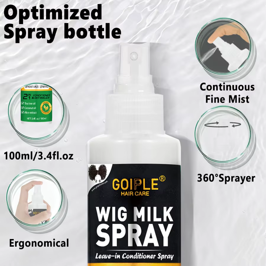 Spray pour perruques 100 ml, lait pour perruques, lisse et brillant, après-shampoing sans rinçage pour perruques, cheveux synthétiques pour femmes, anti-frisottis, soin hydratant