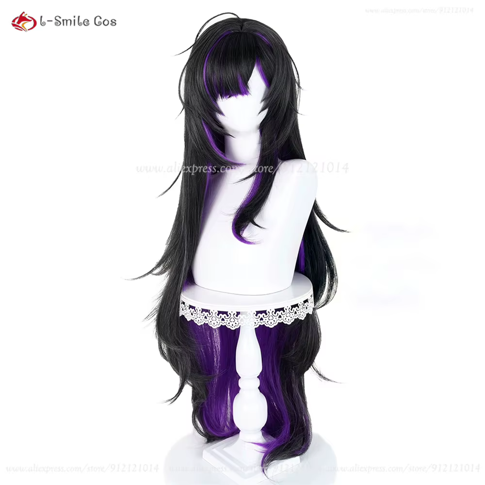 Étiquette NIKKE ‌   Perruque de cosplay synthétique résistante à la chaleur, 100cm, noir et violet mélangé, pour femmes, Anime Cosplay, Halloween