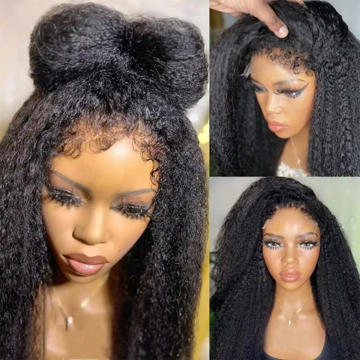 Perruque de cheveux humains 4C Curly Edges Kinky Straight