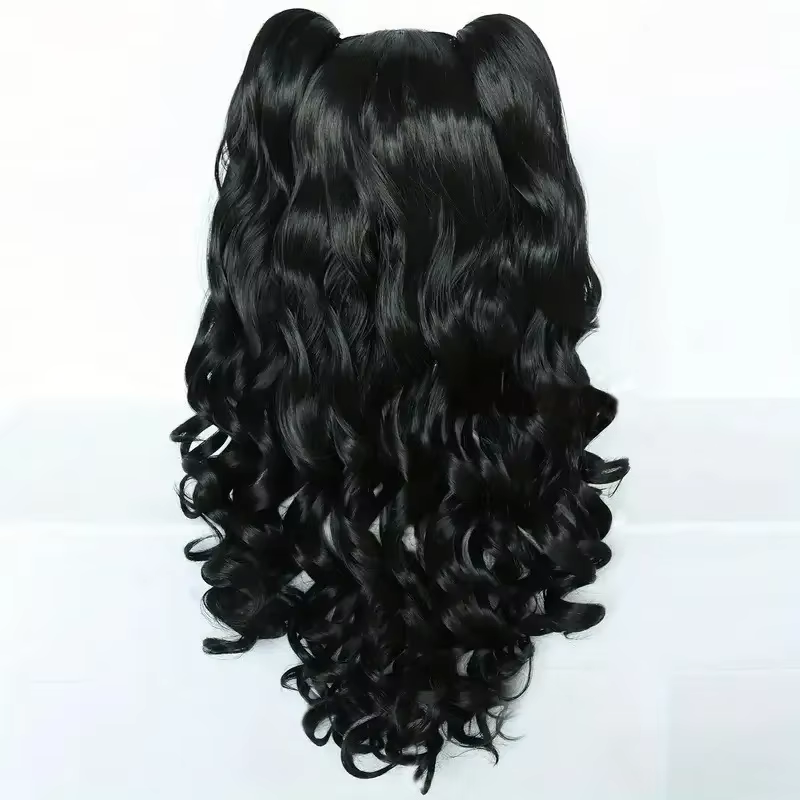 Cosplay Lolita grande vague cheveux bouclés noirs pour les fêtes de vacances