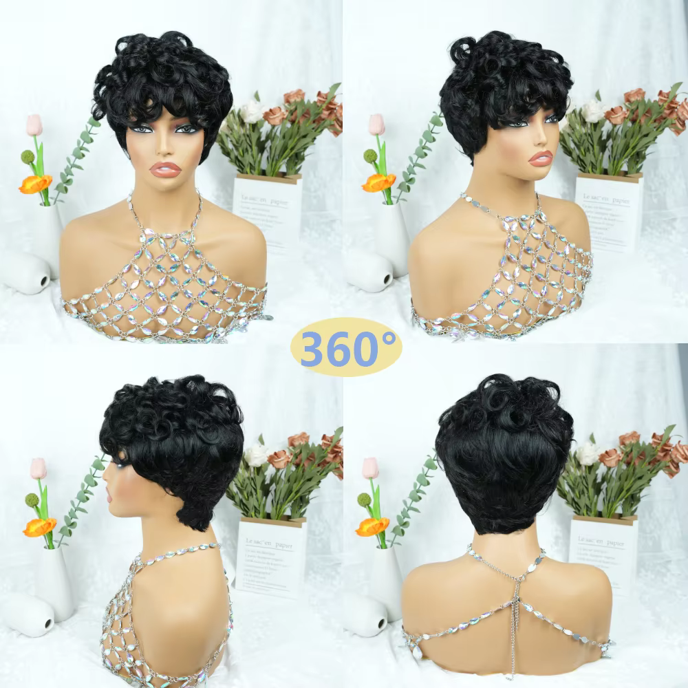 Perruque courte bouclée couleur naturelle coupe pixie