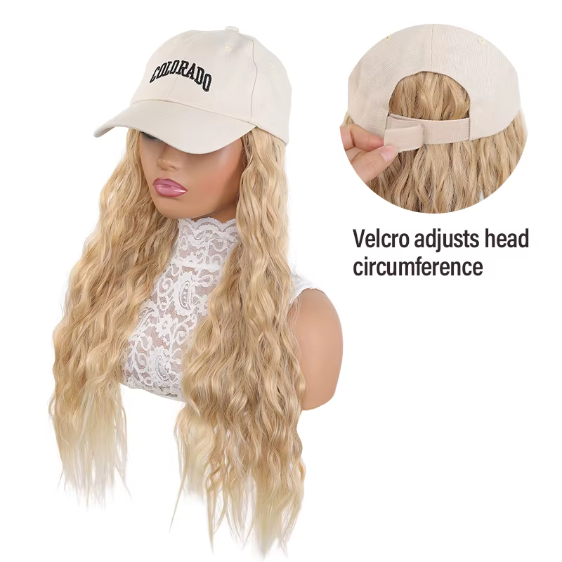Perruque tressée style Box Braids avec casquette de baseball beige – Perruque-chapeau en fibre synthétique