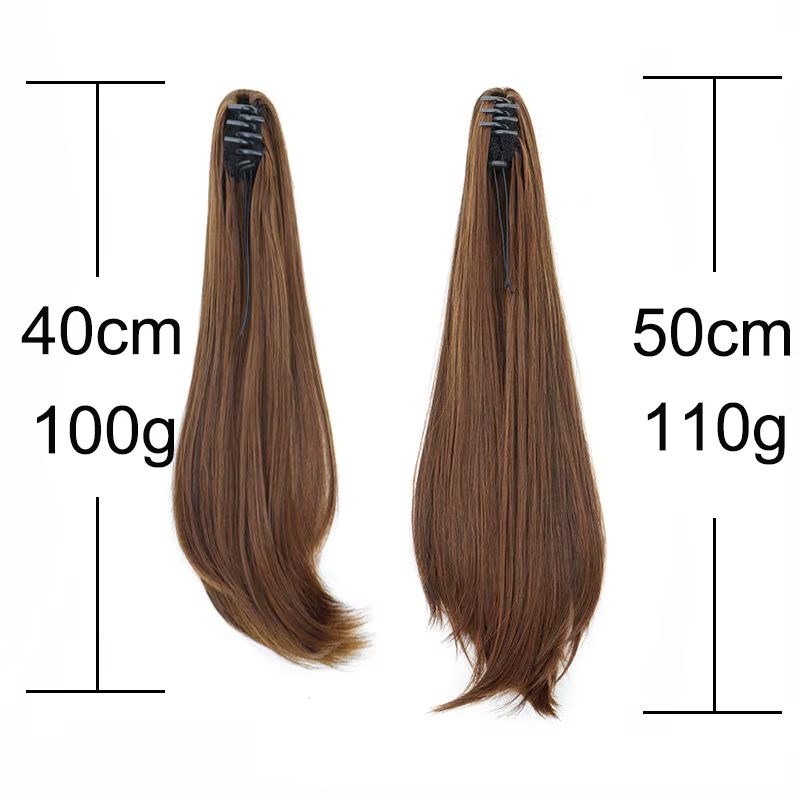 Synthétique 40 cm/50 cm pince à griffes Micro bouclés en Extension de queue de cheval longue droite bouclée noir brun