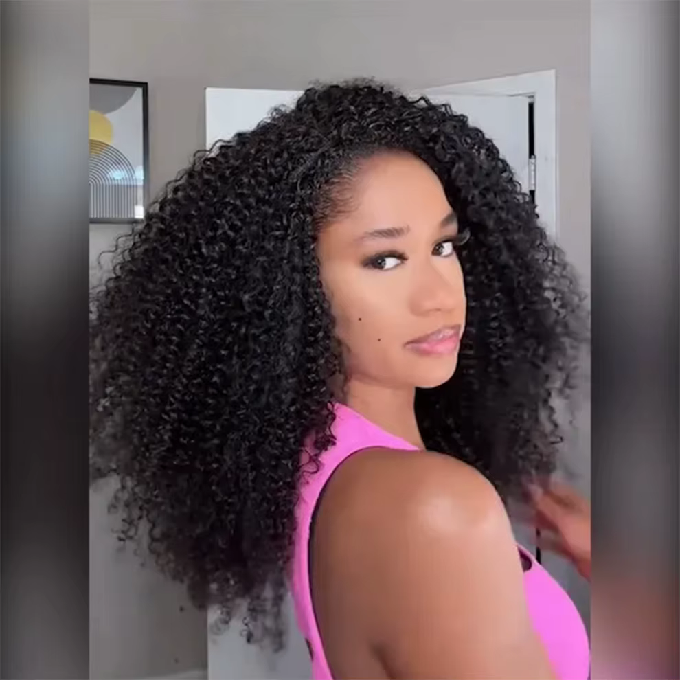 Perruque mi-tête en cheveux humains bouclés crépus