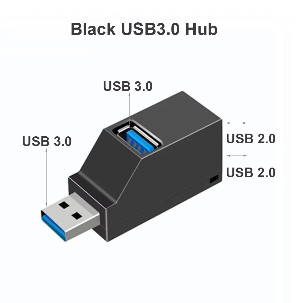 Adaptateur Hub USB 3.0 Haute Vitesse, Extension Mini Splitter Box 1 vers 3 Ports pour PC Portable, Lecteur de Carte USB 2.0, Clé USB