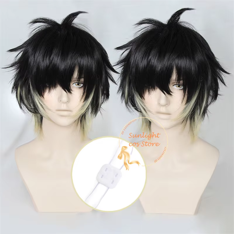 Perruque de Cosplay Anime Towa courte noire jaune