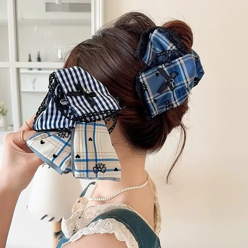 Pince à cheveux nœud écossais pour femme
