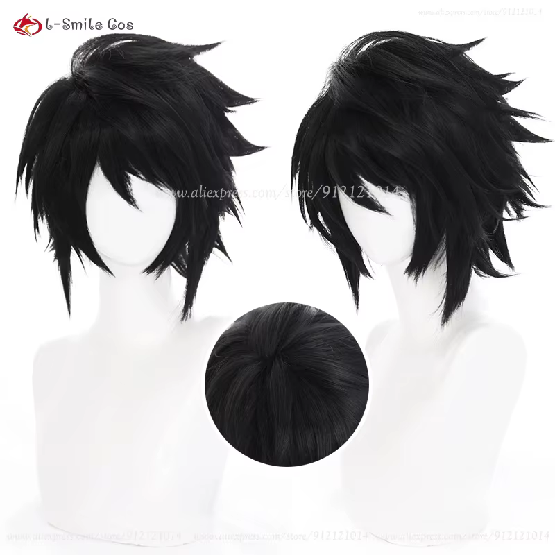 Perruque de Cosplay synthétique courte noire Death L Lawliet, cheveux synthétiques résistants à la chaleur pour Costumes L.Lawliet, perruques de Cosplay Anime Halloween