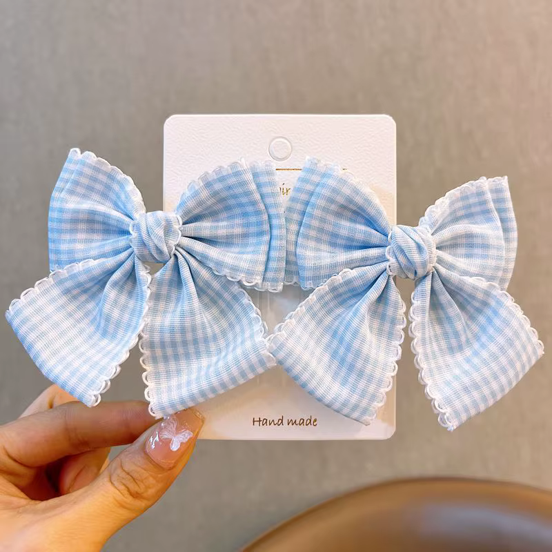 2 pièces pinces à cheveux pour femmes Pack nœud Plaid dentelle polyvalent à la mode mignon doux