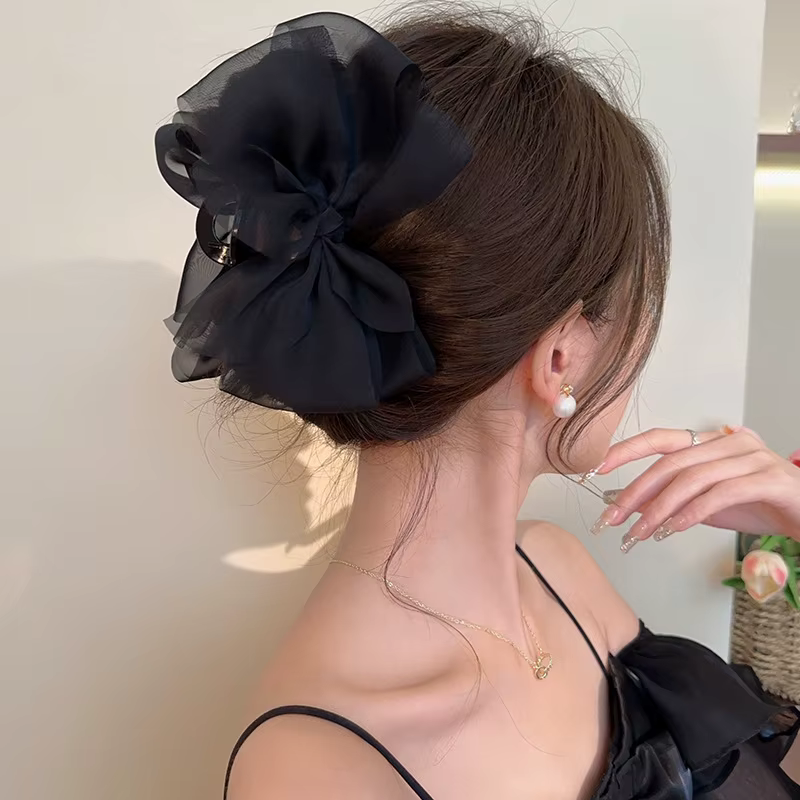 Pince à cheveux grande taille en maille avec nœud
