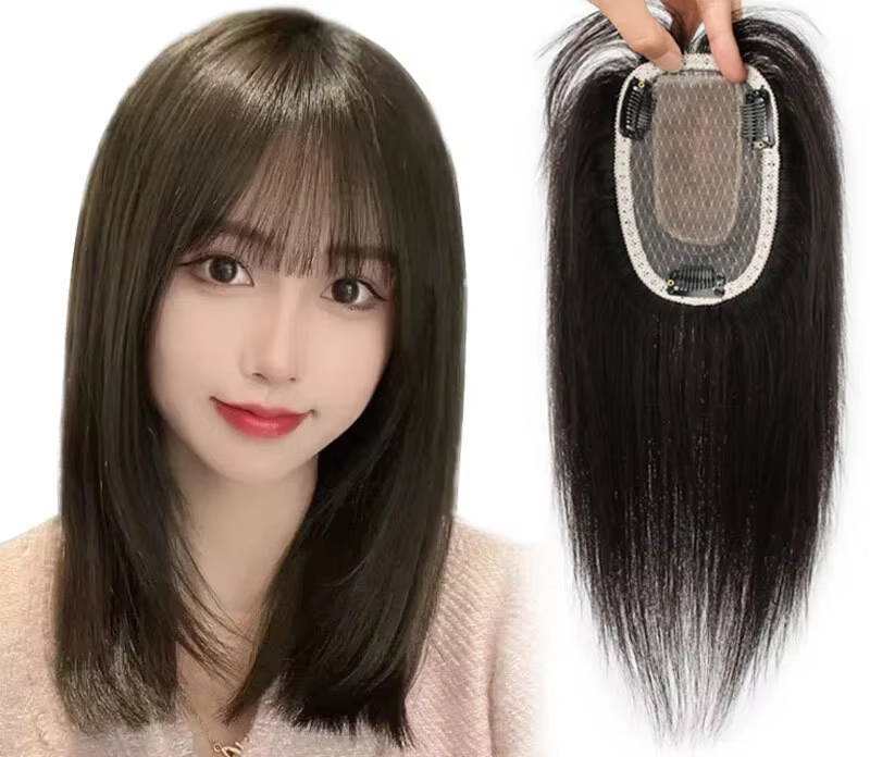 Topper de cheveux naturels à clipser avec frange