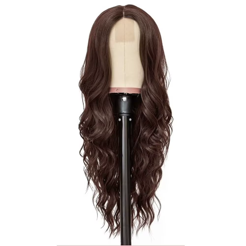 Perruque synthétique brun foncé à grandes boucles pour cosplay d'Halloween