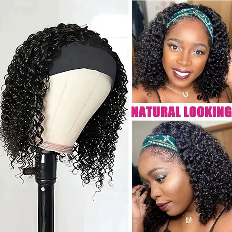 Bandeau perruque cheveux humains crépus bouclés sans colle pleine Machine faite Isee